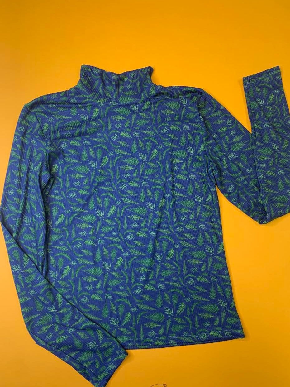 Rib Knit Turtle Neck with our exclusive cedar designed fabric.