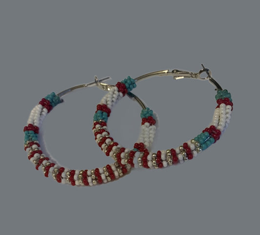 Hoops in Turquois, Red & White