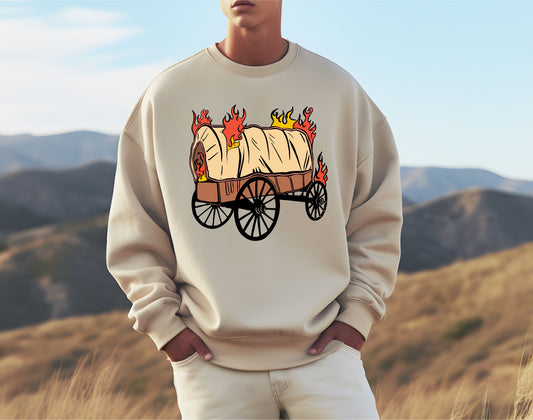 Unisex Burning Wagon Graphic Crew Neck